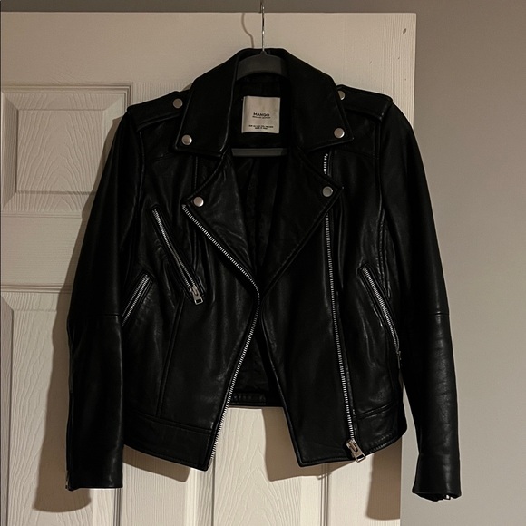 Mango Black Leather Biker Jacket - Picture 1 of 6